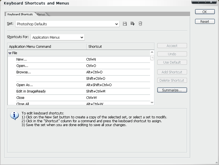 photoshop shortcut commands